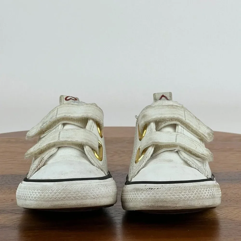 Little Kids Childrens Converse CTAS Ivory Hearts Low Sneakers Shoes Size 6 C GUC